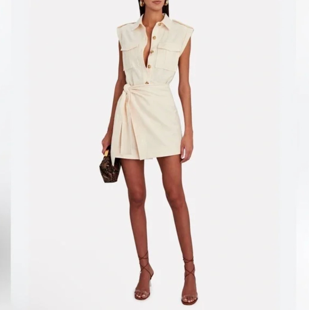 Derek Lam 10 Crosby Giselle Cargo Linen Blend Mini Dress Cream Sz 10 {X21}